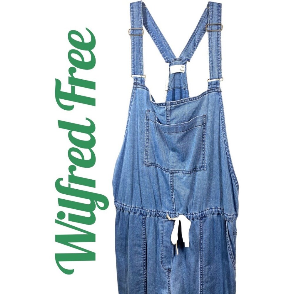 WILFRED FREE VALLETTA RELAXED BLUE DENIM CROPPED OVERALLS DRAWSTRING WAIST LARGE - Picture 3 of 13